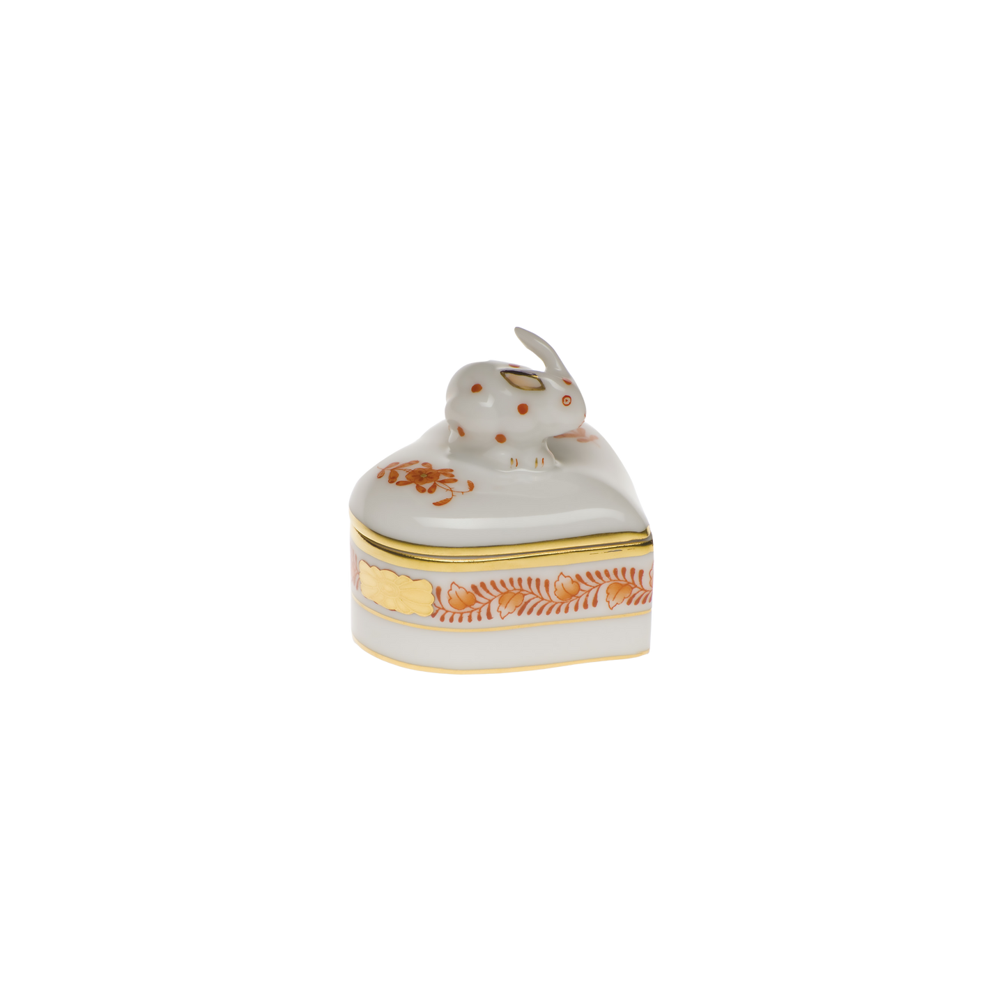 Herend Chinese Bouquet Rust Heart Box with Bunny | 2in
