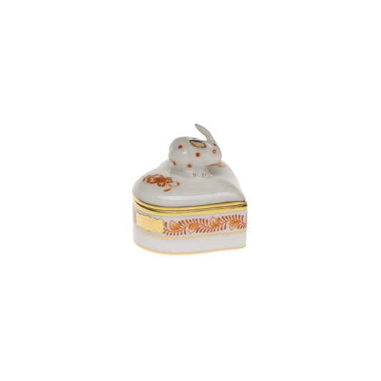 Herend Chinese Bouquet Rust Heart Box with Bunny | 2in