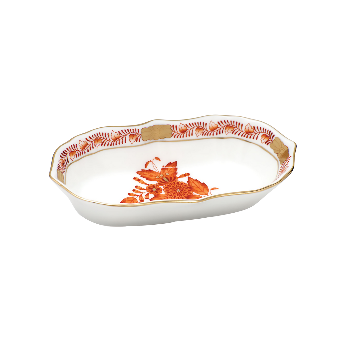 Herend Chinese Bouquet Rust Narrow Pin Dish