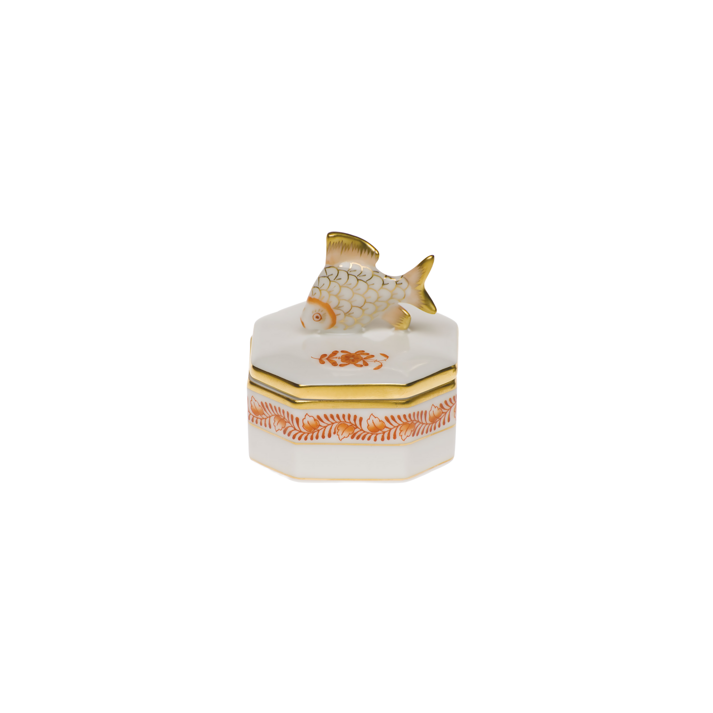 Herend Chinese Bouquet Rust Petite Octagonal Box with Fish | 2in