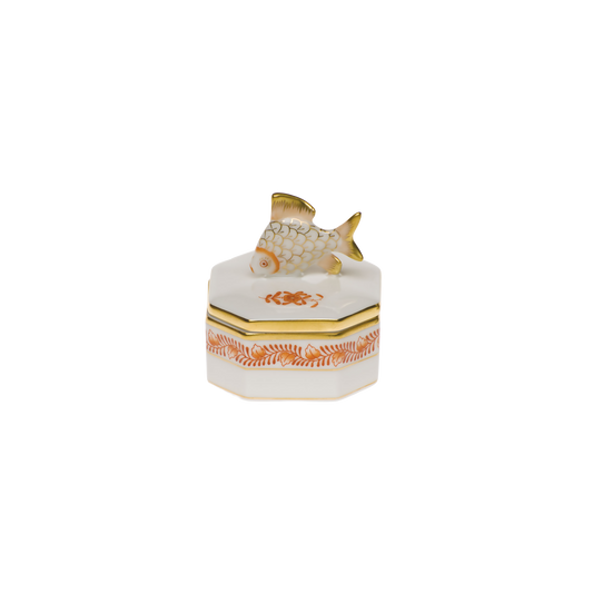 Herend Chinese Bouquet Rust Petite Octagonal Box with  Fish | 2in