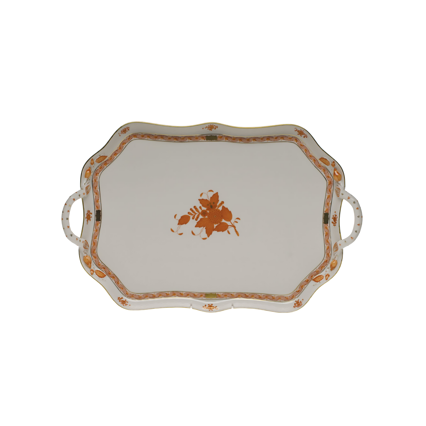 Herend Chinese Bouquet Rust Rectangle Tray with Branch Handles | 18in