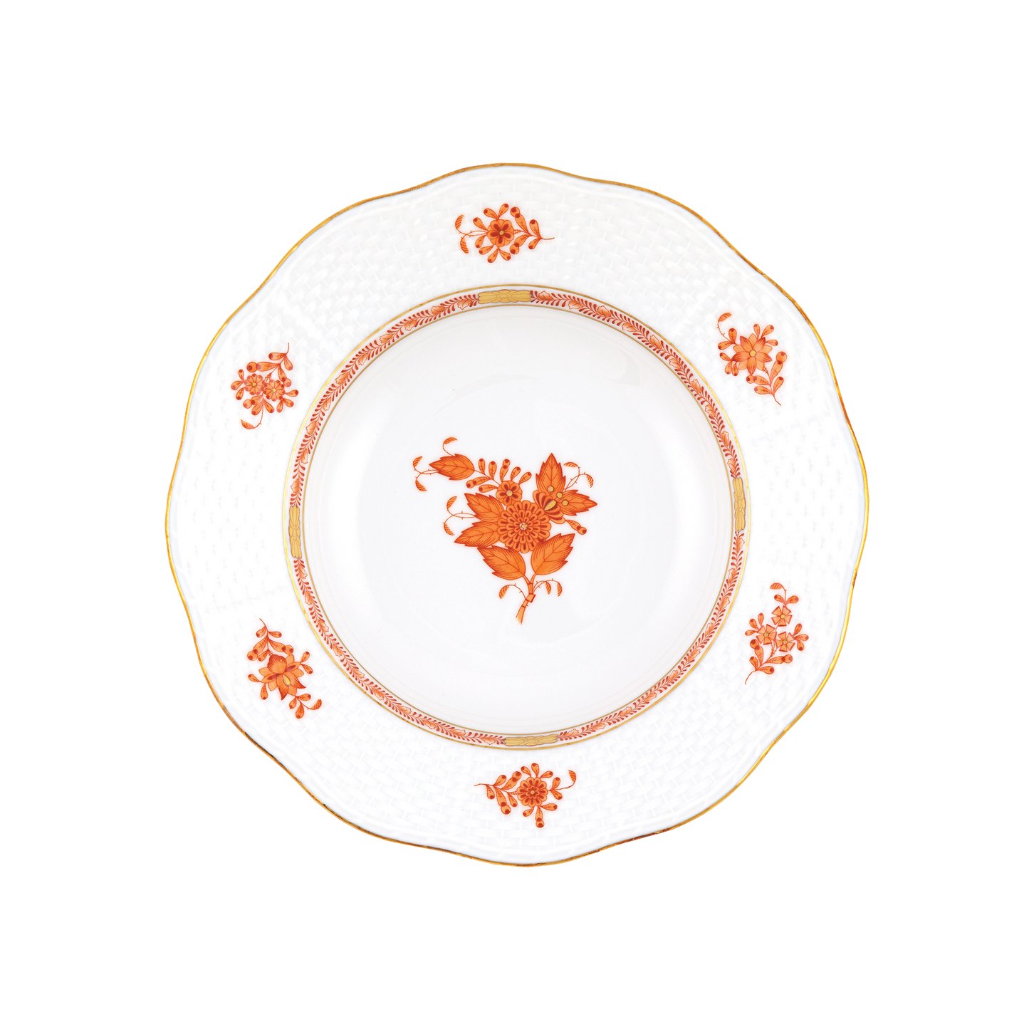 Herend Chinese Bouquet Rust Rim Soup Plate | 8in