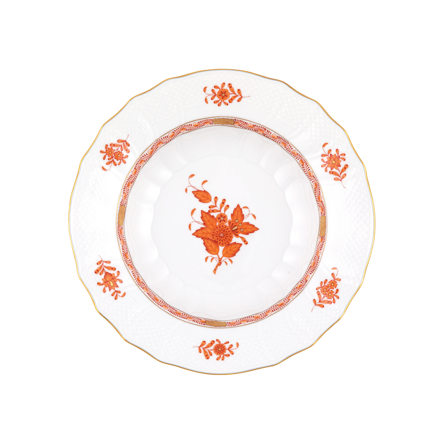 Herend Chinese Bouquet Rust Rim Soup | 9.5in