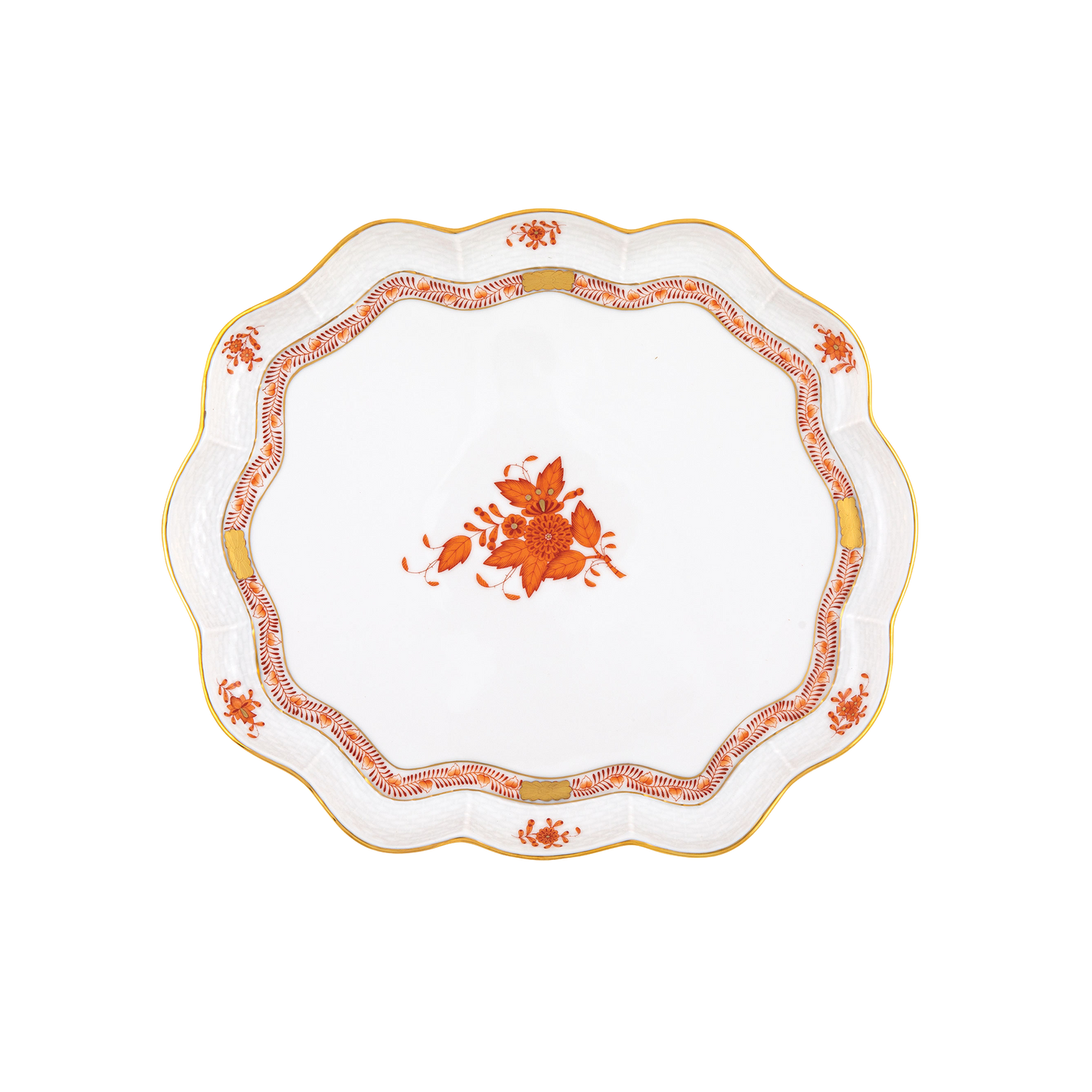 Herend Chinese Bouquet Rust Scallop Tray | 11.25x9.5in