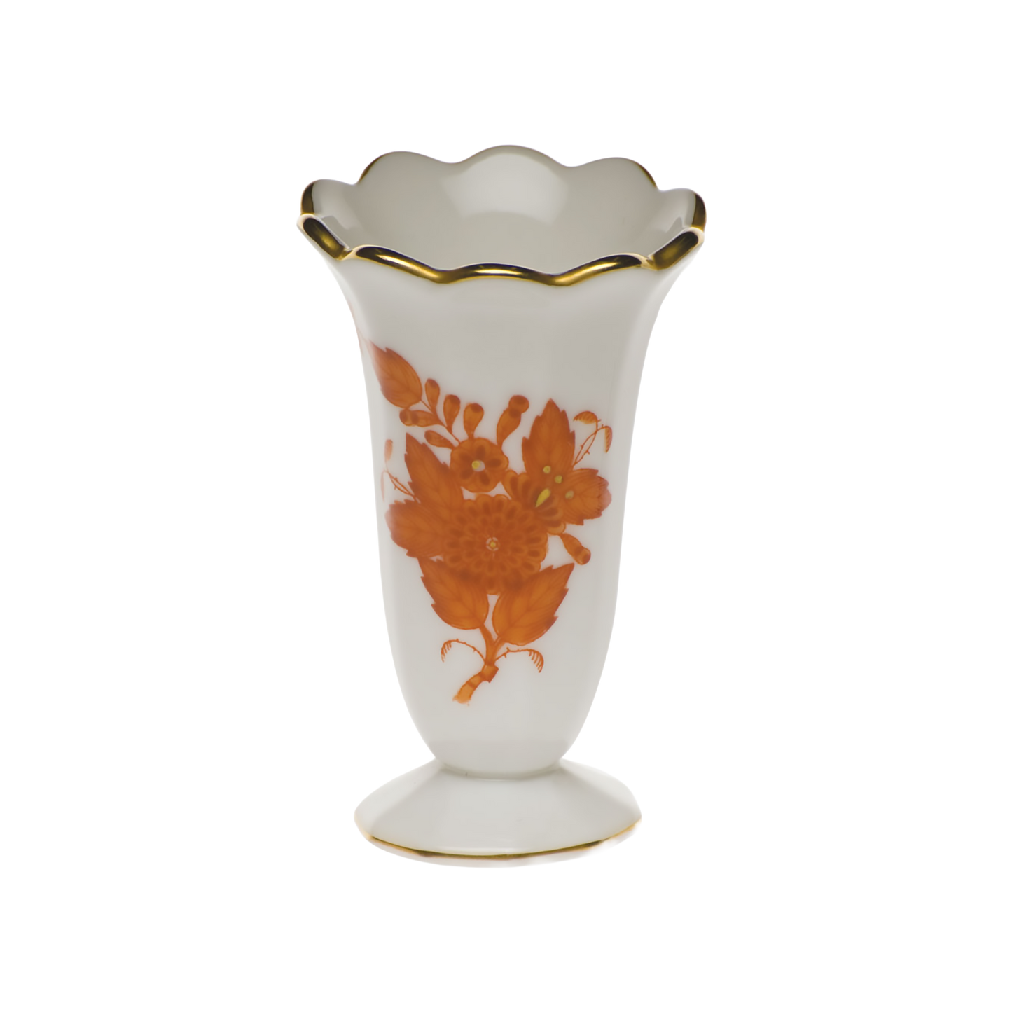Herend Chinese Bouquet Rust Scalloped Bud Vase | 2.5in