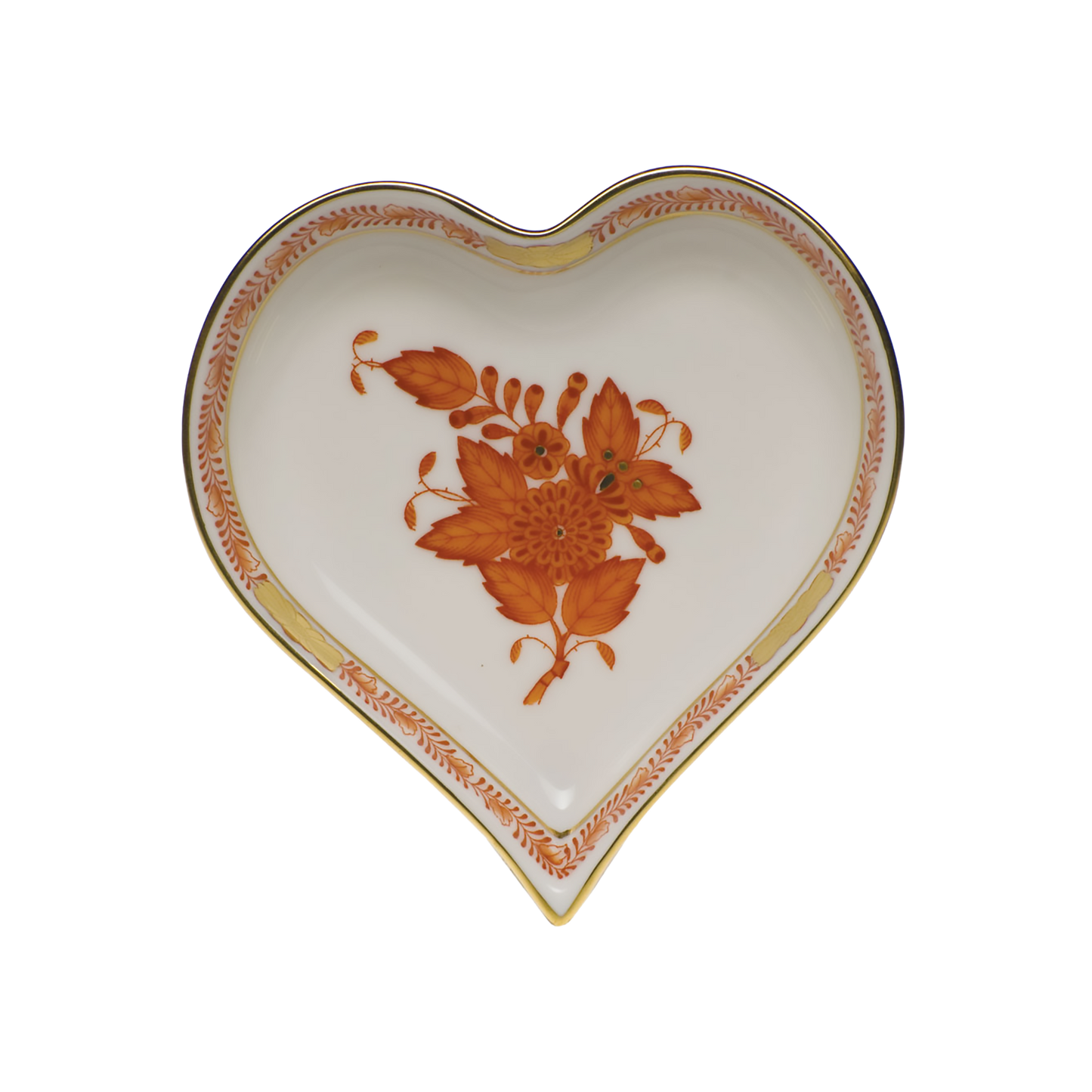Herend Chinese Bouquet Rust Small Heart Tray | 4x4in