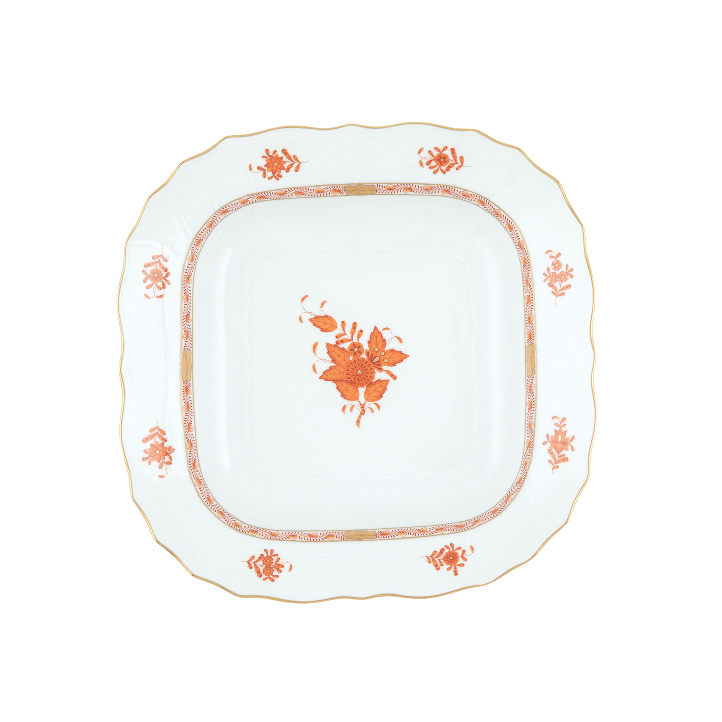 Herend Chinese Bouquet Rust Square Fruit Dish | 11in