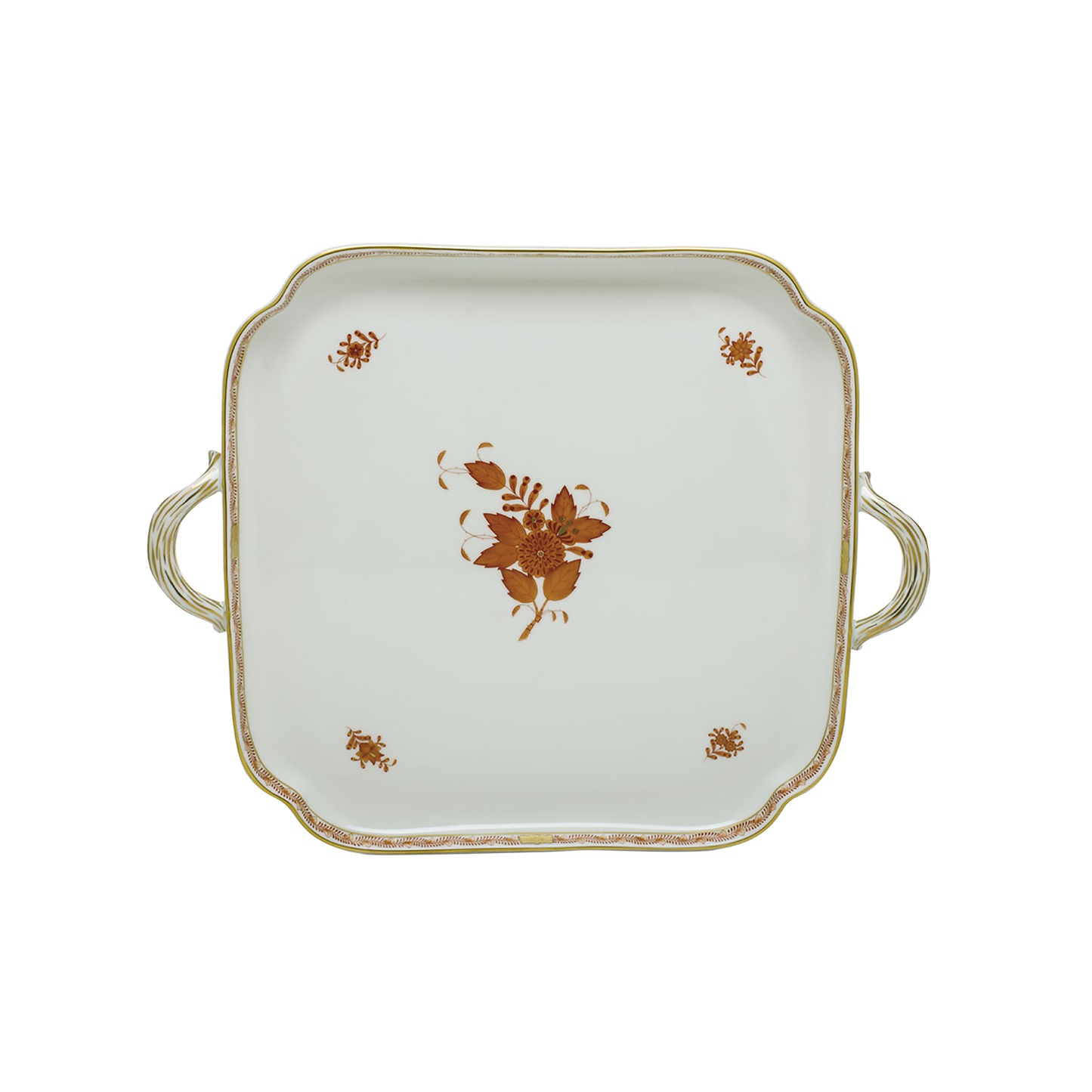 Herend Chinese Bouquet Rust Square Tray with Handles