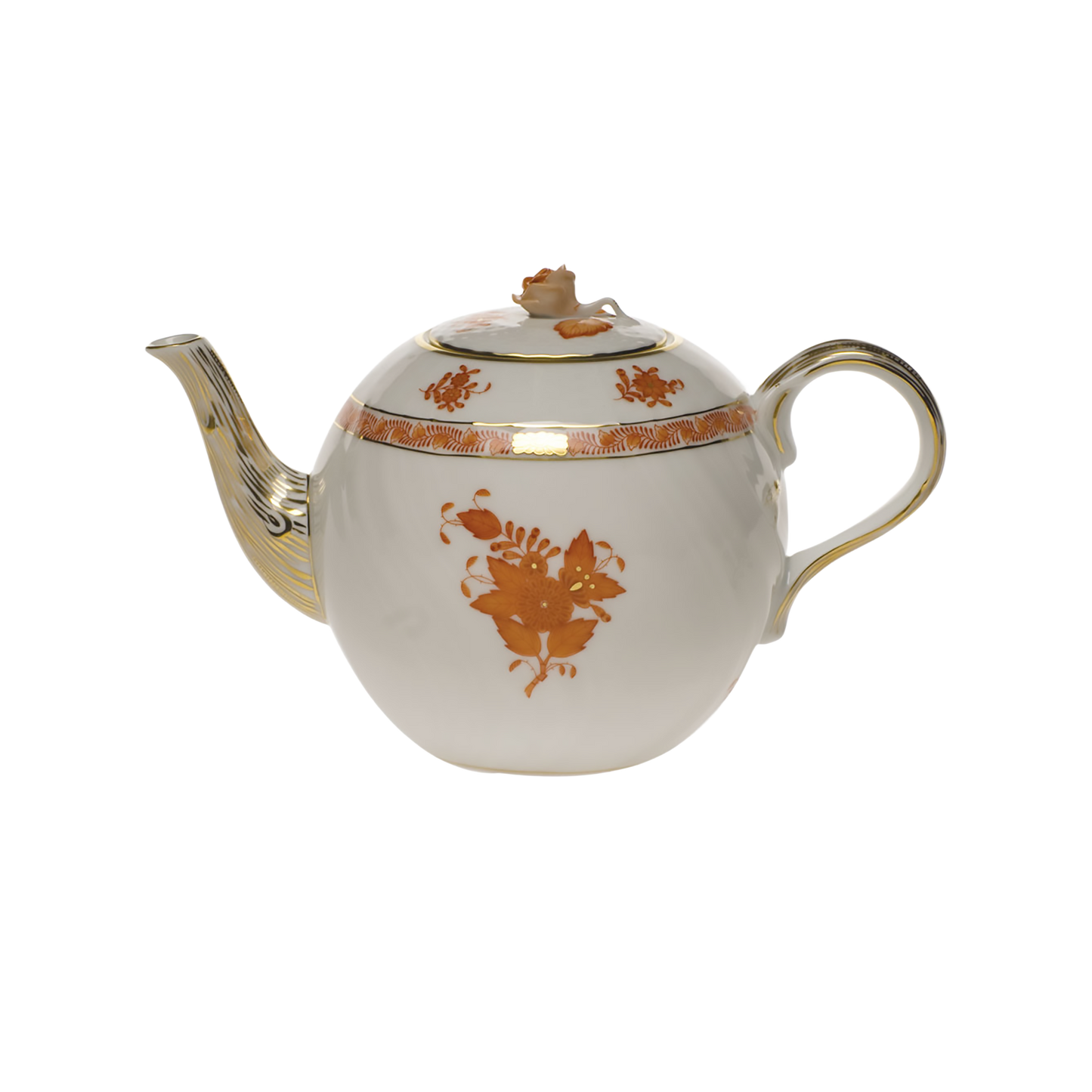 Herend Chinese Bouquet Rust Tea Pot with Rose | 36oz 5.5in