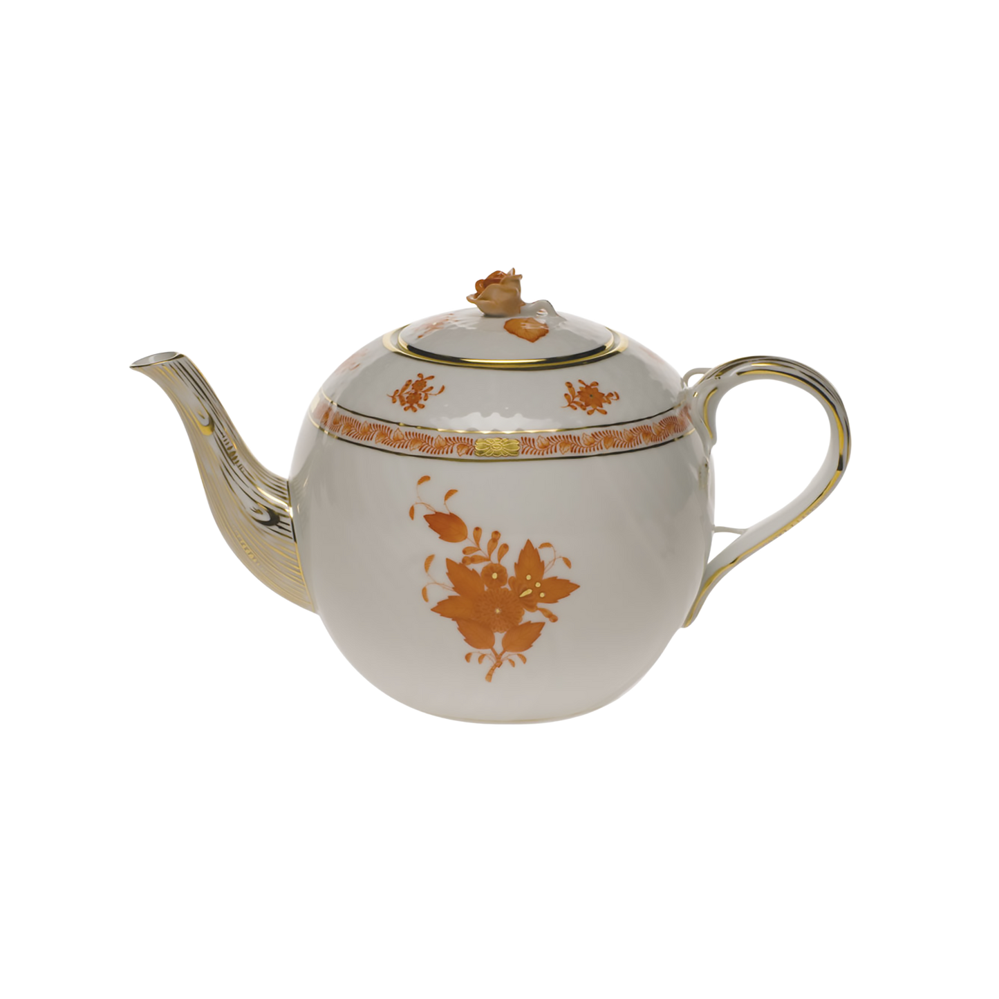Herend Chinese Bouquet Rust Tea Pot with Rose | 60oz 6.5in