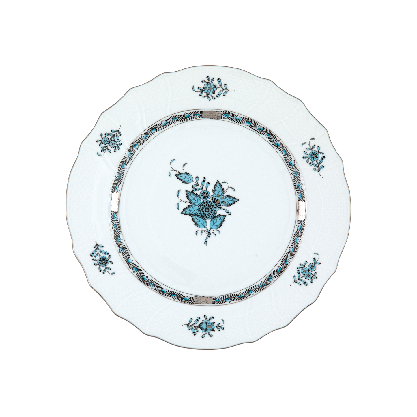 Herend Chinese Bouquet Turquoise + Platinum Dinner Plate |10.5in