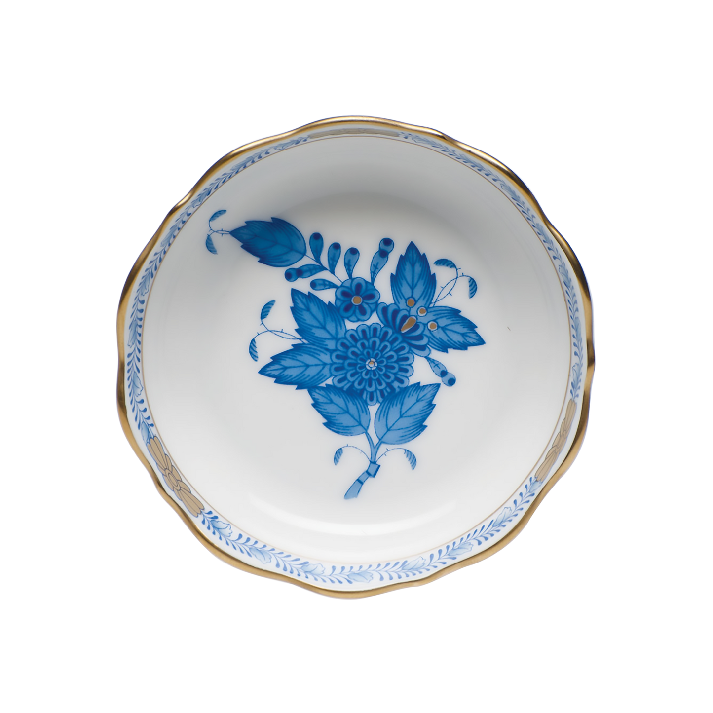 Herend Chinese Bouquet Blue Mini Scalloped Dish | 3.25inx.75in