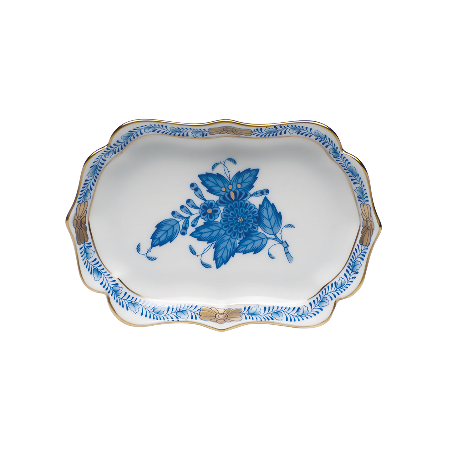 Herend Chinese Bouquet Blue Mini Scalloped Tray | 4.25inx3in