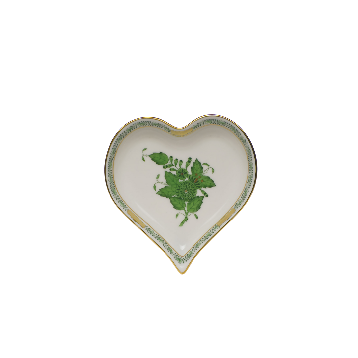 Herend Chinese Bouquet Green Small Heart Tray | 4x4in
