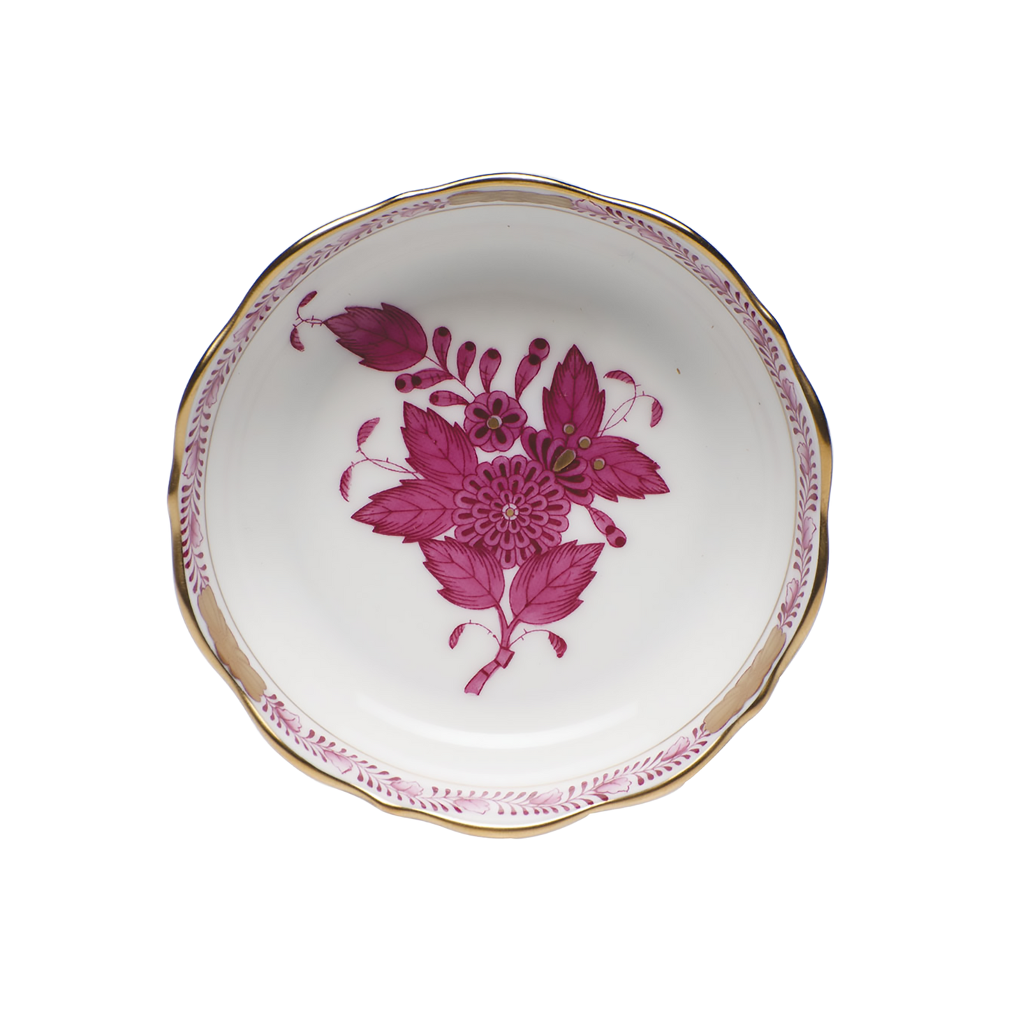 Herend Chinese Bouquet Raspberry Mini Scalloped Dish | 3.25x.75in