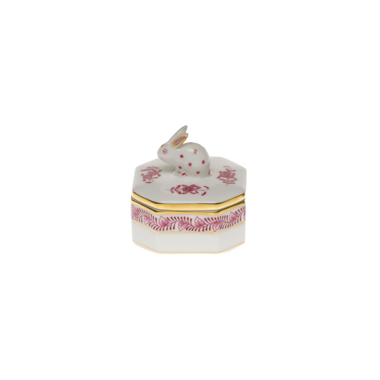 Herend Chinese Bouquet Raspberry Petite Octagonal Box - Bunny | 2in