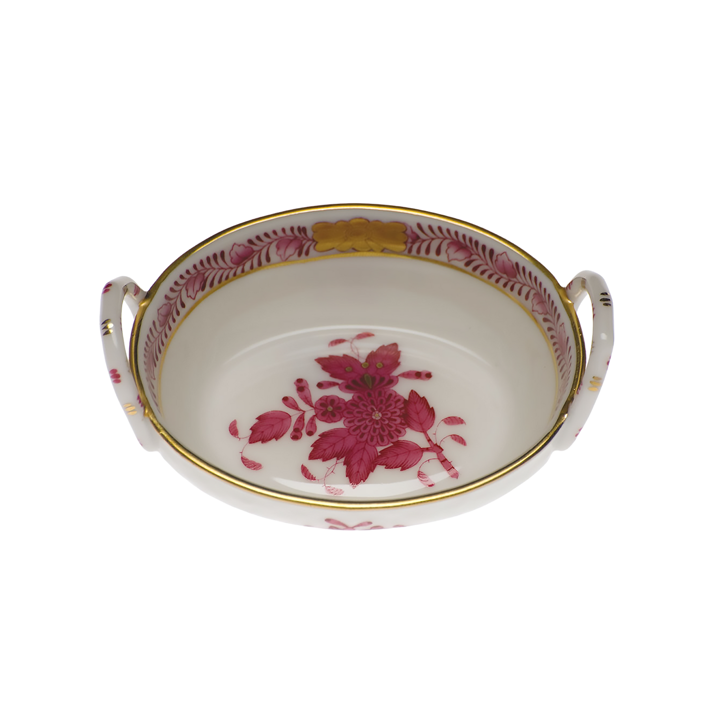Herend Chinese Bouquet Raspberry Small Basket with Handles | 2.75in
