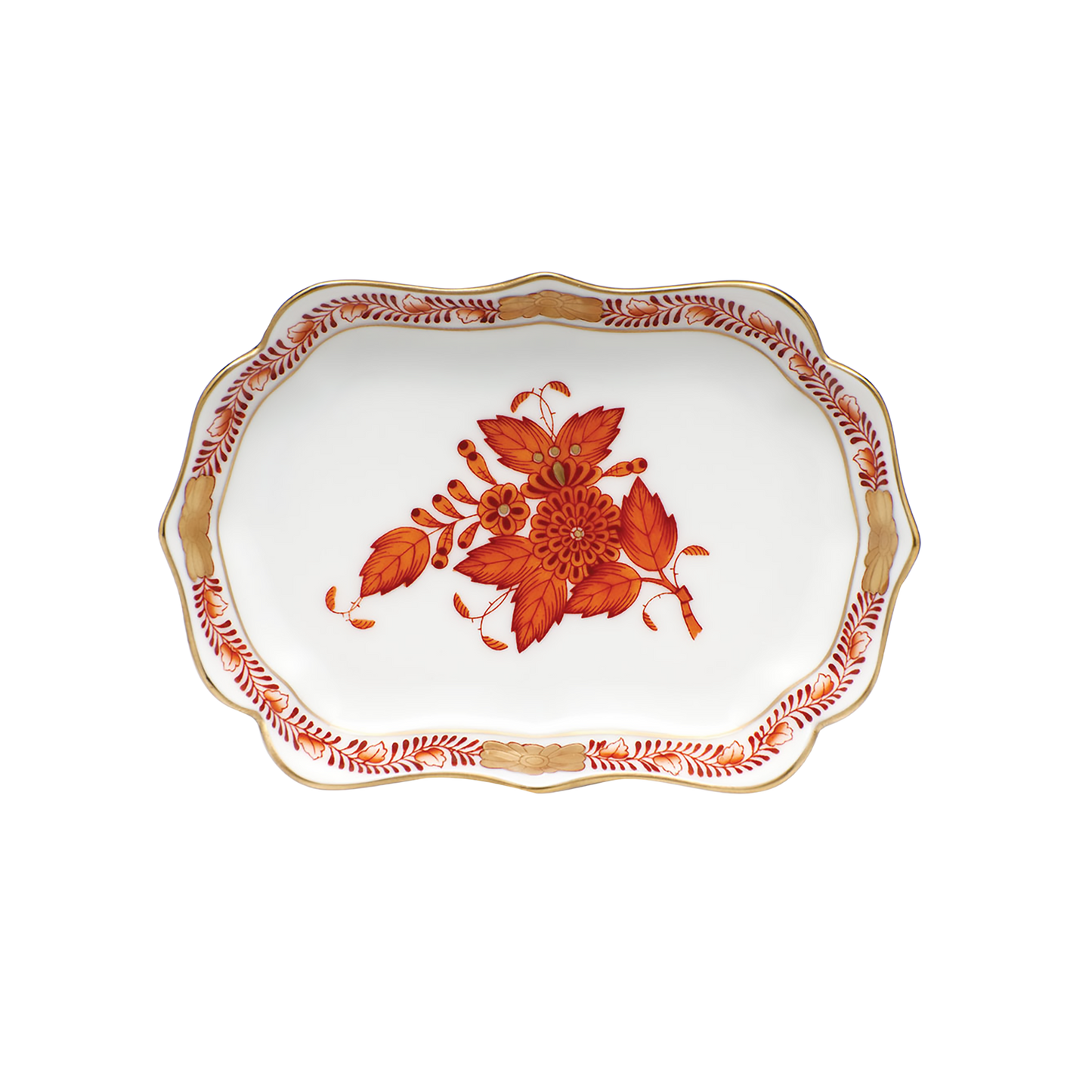 Herend Mini Scalloped Tray | 4.25in Chinese Bouquet Rust