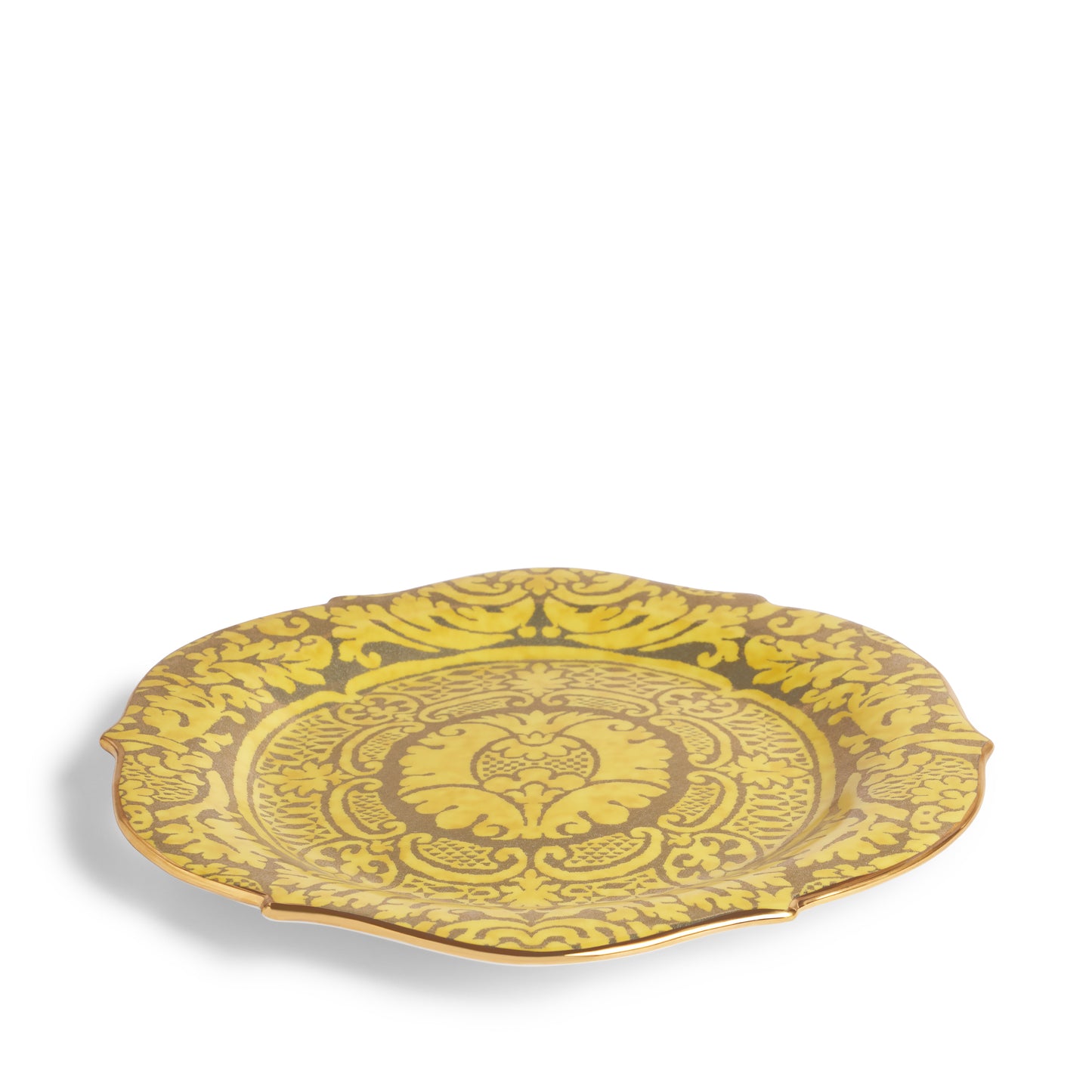 L'Objet Fortuny Orsini Yelllow 24k Gold Hand Gilded Earthernware Large Round Platter | 14in