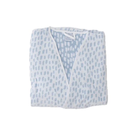 Weezie Towels Luxury Women's Short Bell Sleeve Blue Millie Pattern Robe | Medium