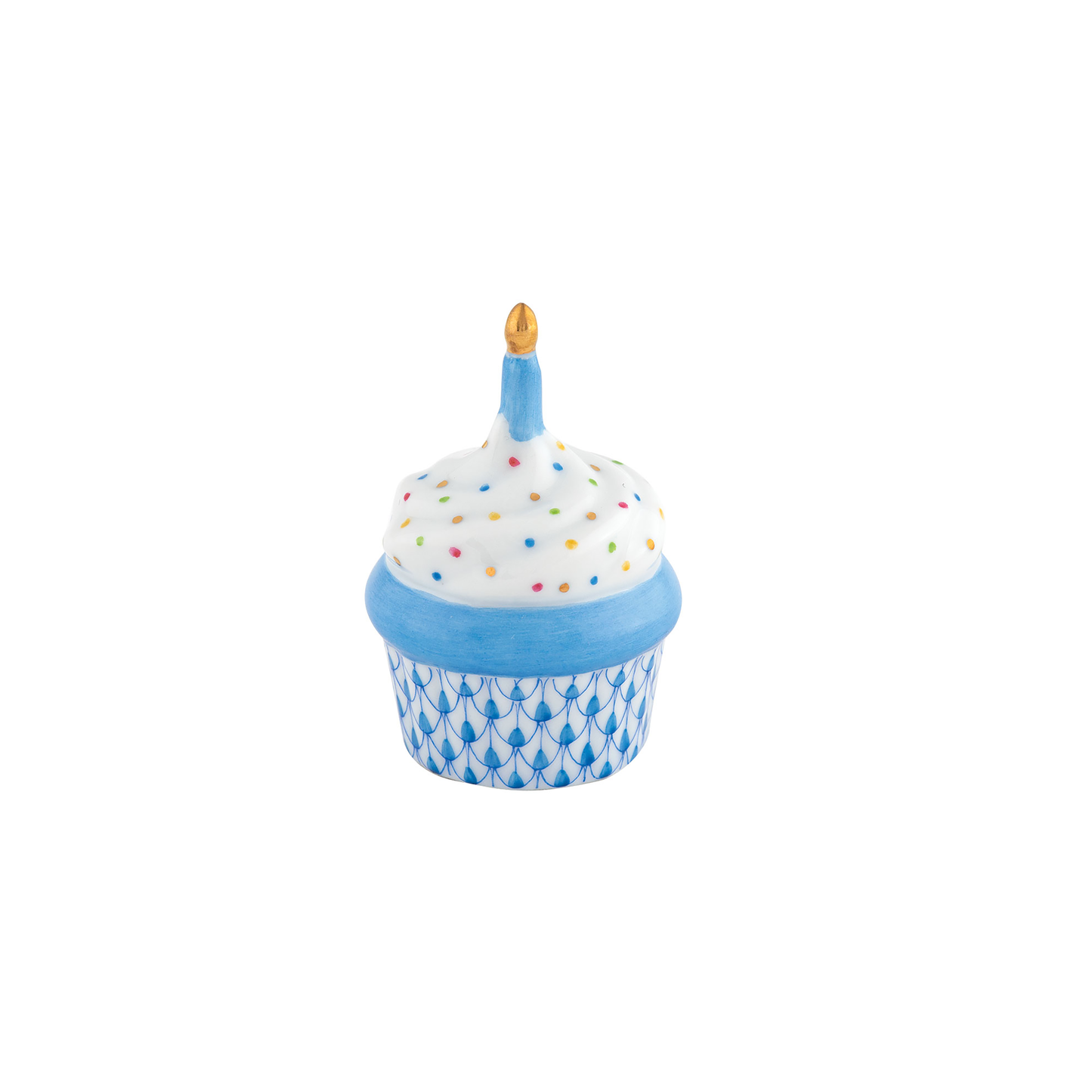 Herend Cupcake with Candle | 2.25in Blue