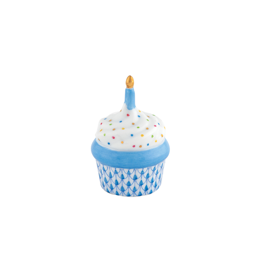 Herend Cupcake with Candle | 2.25in Blue