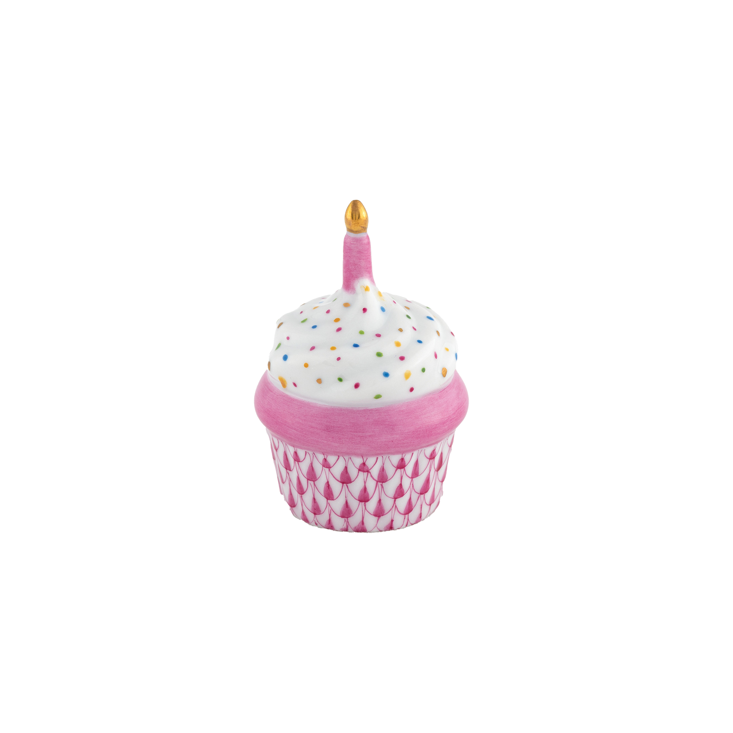 Herend Cupcake with Candle | 2.25in Raspberry
