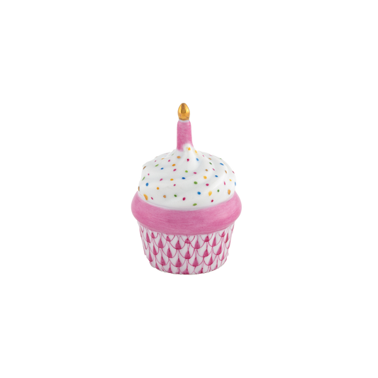 Herend Cupcake with Candle | 2.25in Raspberry