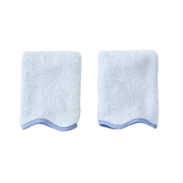 Weezie Towels Luxury Scallop Edge Washcloth Set of 2 | Light Blue + French Blue Piping