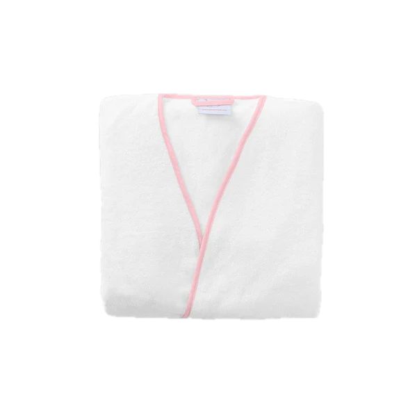 Weezie Towels Luxury Women's Short Signature White + Ballet Pink Piping Robe | Large