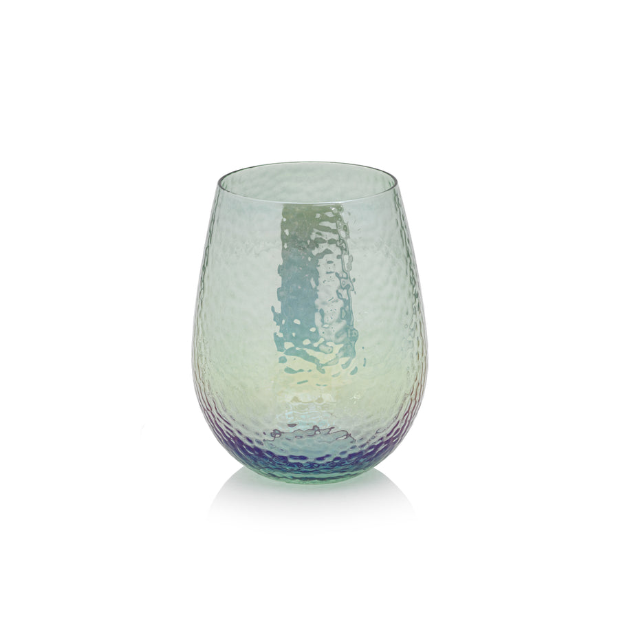 Hammered Stemless Wine Glass | Blue Luster 17.25oz