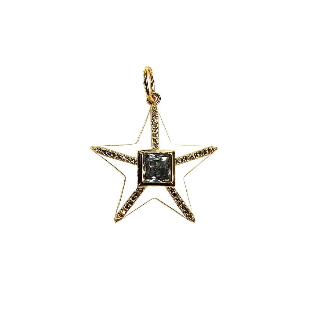 White Enamel + Clear Crystal Star Charm Pendant