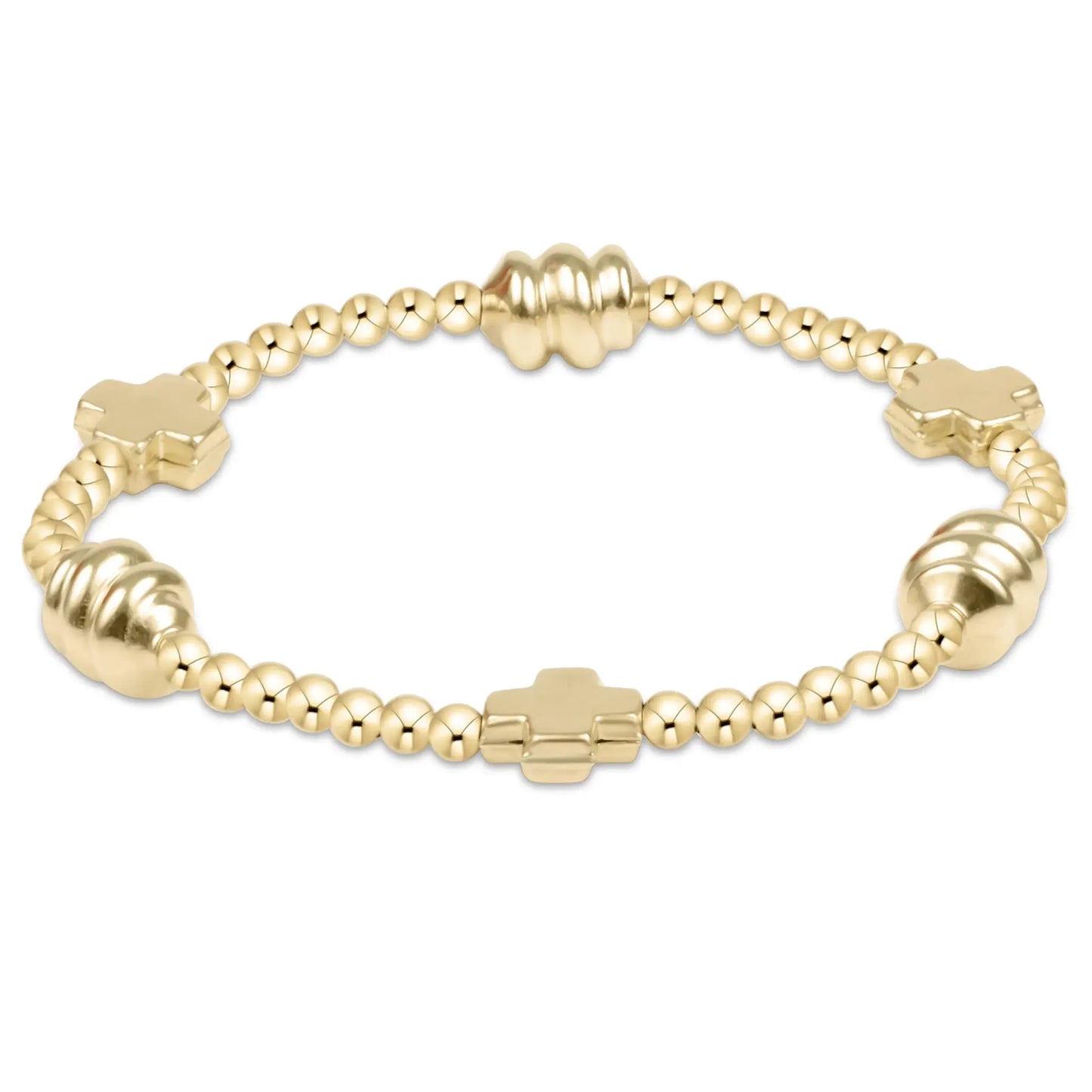 eNewton Signature Cross Admire Gold Bead Bracelet | 3mm Off-White