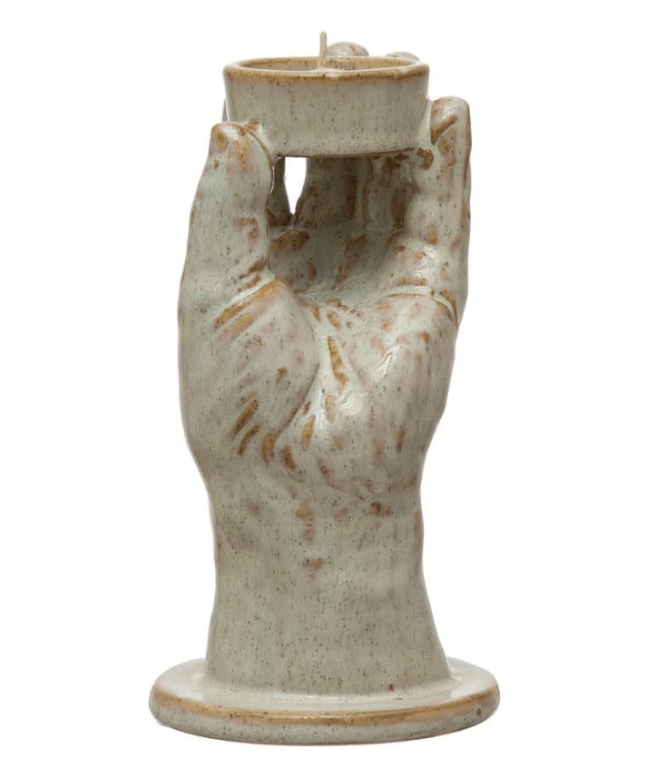 7" Hand Figurine Stoneware Tealight Holder