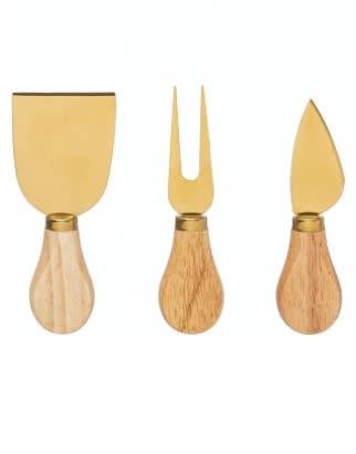 Stainless Steel + Oak Wood Cheese Utensils Set of 3