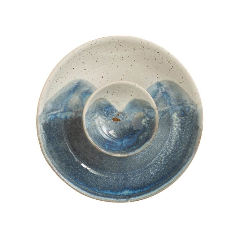 Handpainted Stoneware Chip + Dip Bowl | Blue Cream 8.75in