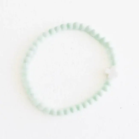 AJ Cream Cross Mint Green Beaded Bracelet | 6in