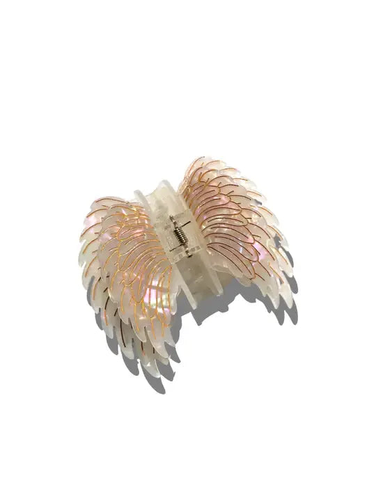 Hand Painted Claw Clip | Pearl Angel Wings