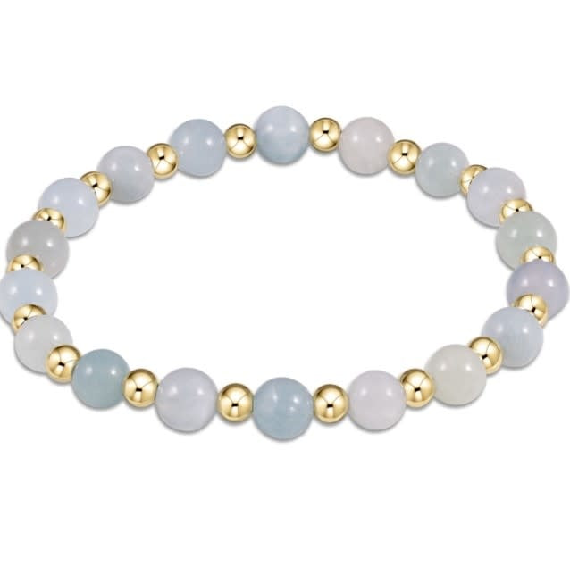 Gold Grateful Pattern 6mm Bead Bracelet - Aquamarine