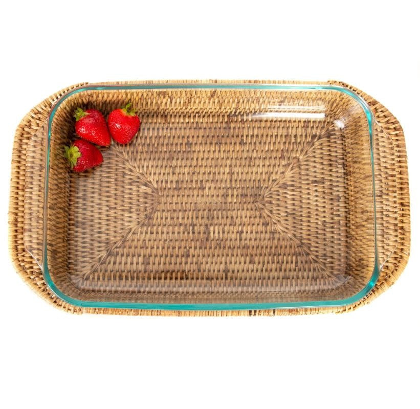 Rattan Pyrex Baker Basket Set | Rectangle 13in
