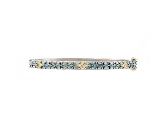 18k Crivelli Kick Cuff Bracelet with Grey Diamonds, Grandidierite + London Blue Topaz