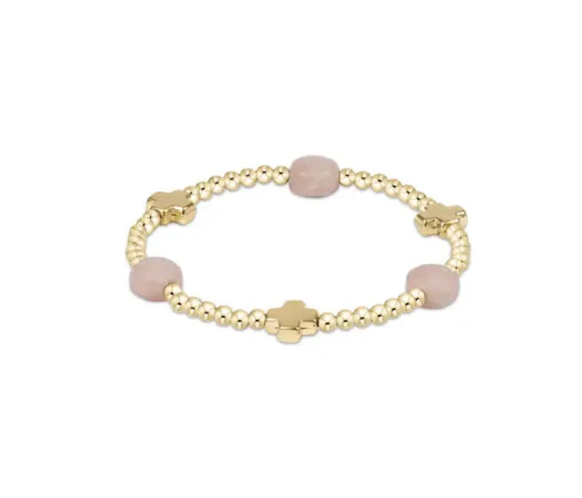eNewton Signature Cross Admire Gold 3mm Bead Bracelet | Pink Opal