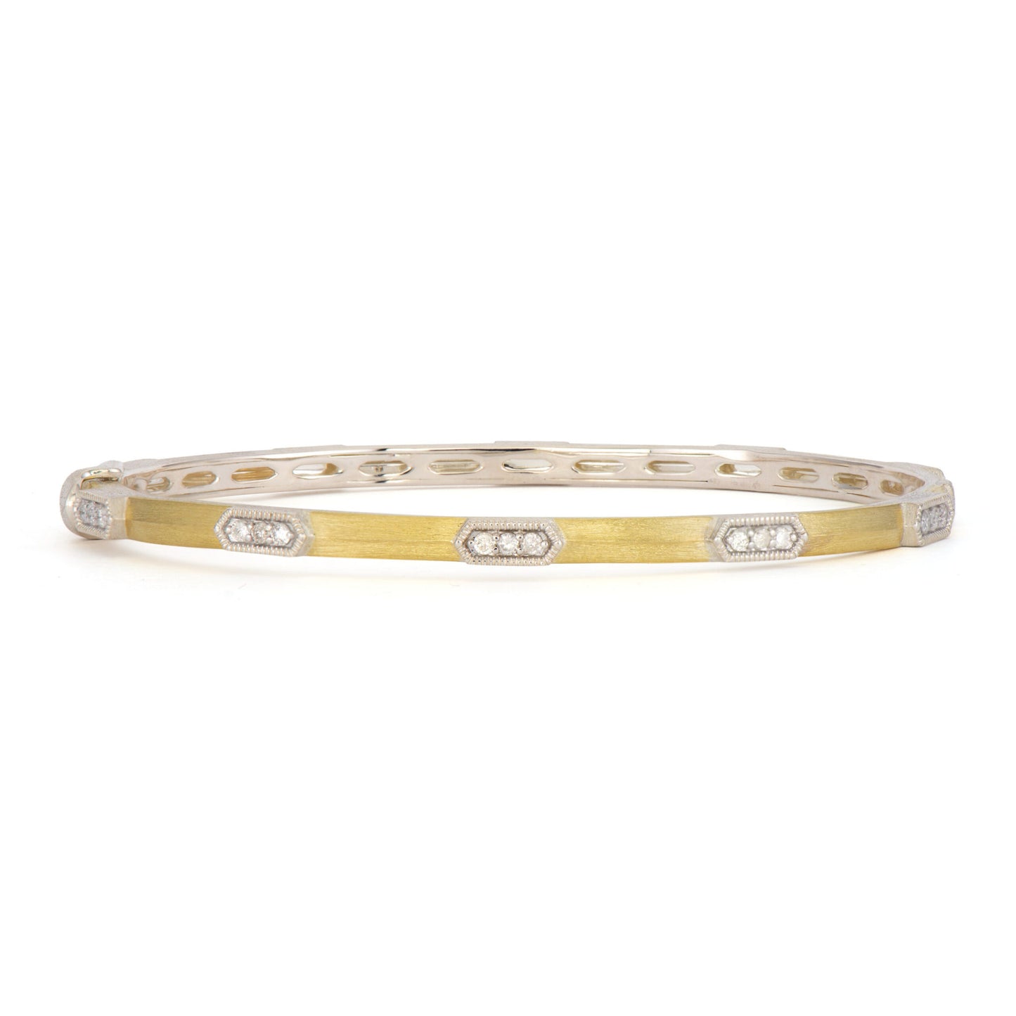 Mixed Metal Elongated Hexagons with Diamonds Bangle