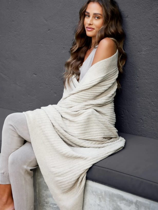 Barefoot Dreams Throw Blanket Pearl Cozychic Lite Ribbed