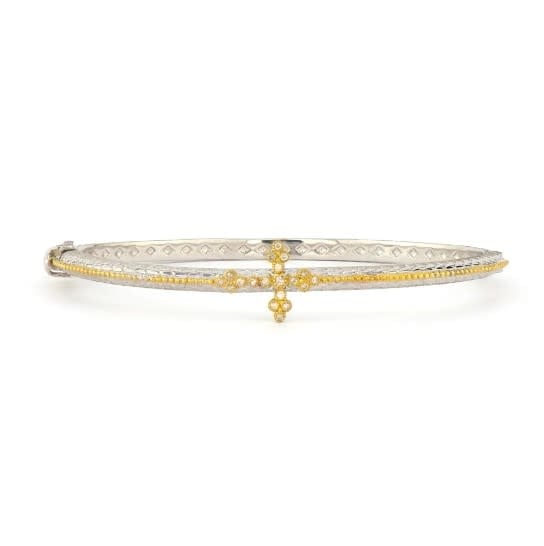 Mixed Metal Diamond Center Cross Bangle