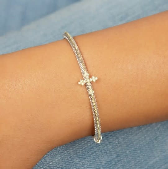 Mixed Metal Diamond Center Cross Bangle