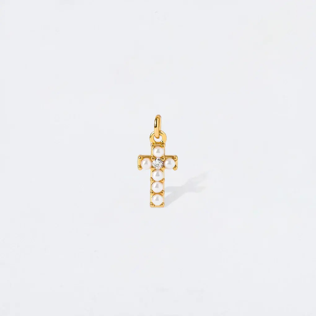 Pearl + Crystal Cross Charm Pendant