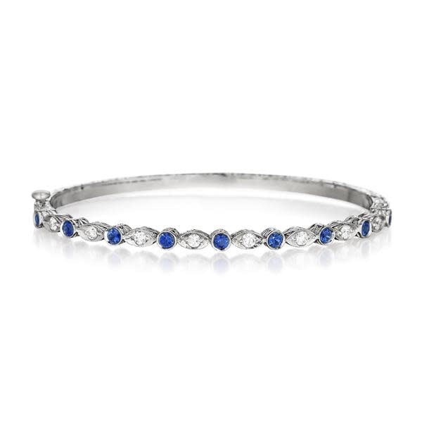 Blue Sapphire Round & Marquise Bangle White Gold