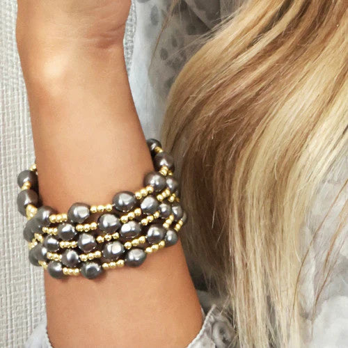 eNewton Admire Gold 3mm Bead Bracelet | Pearl Dark Grey